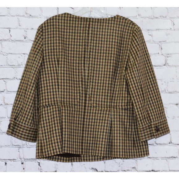 TALBOTS Designer Peplum Houndstooth Plaid Equestrian Style Blazer Jacket 12P - Picture 3 of 7
